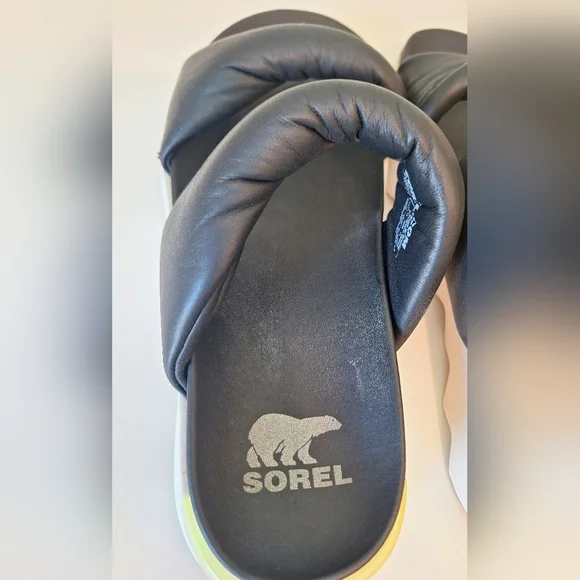 Sorel Viibe Twist Slide Sandals Black Soft Leather Size 10 - Picture 9 of 11